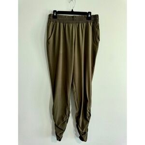 prAna Ruched Ankle Jogger Pants Women Size Medium Olive Green Elastic Waist
